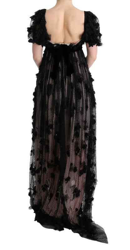 Vestido recto de seda negro con apliques de Dolce & Gabbana