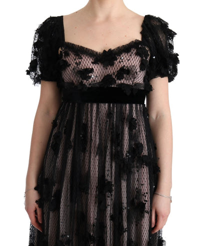 Vestido recto de seda negro con apliques de Dolce & Gabbana