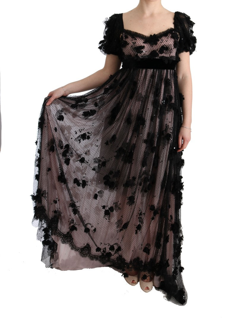 Vestido recto de seda negro con apliques de Dolce & Gabbana