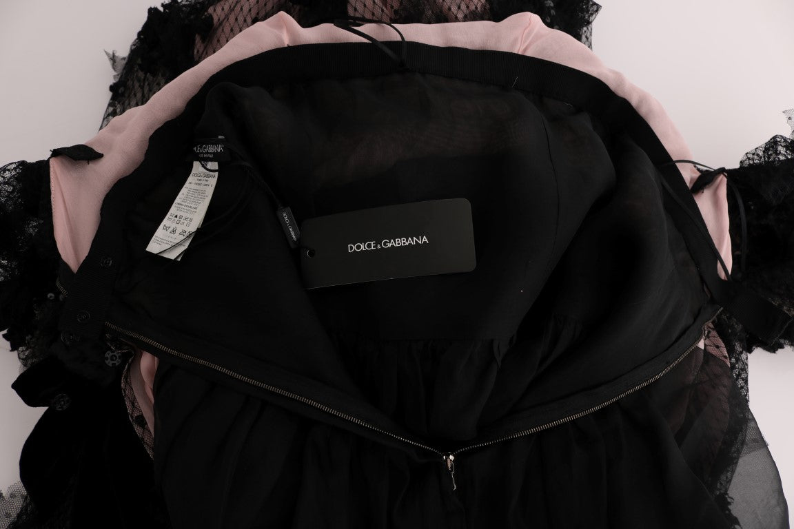 Vestido recto de seda negro con apliques de Dolce & Gabbana