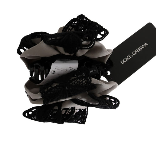 Pinza para el pelo Dolce & Gabbana de seda gris con encaje negro