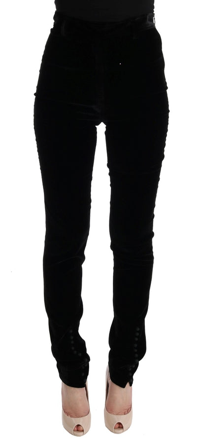 Pantalones Ermanno Scervino de Terciopelo Negro de Corte Ajustado