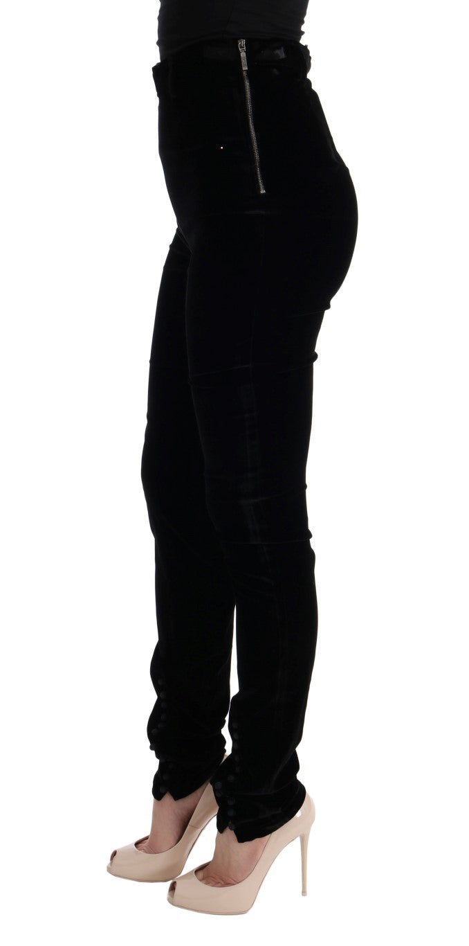 Pantalones Ermanno Scervino de Terciopelo Negro de Corte Ajustado