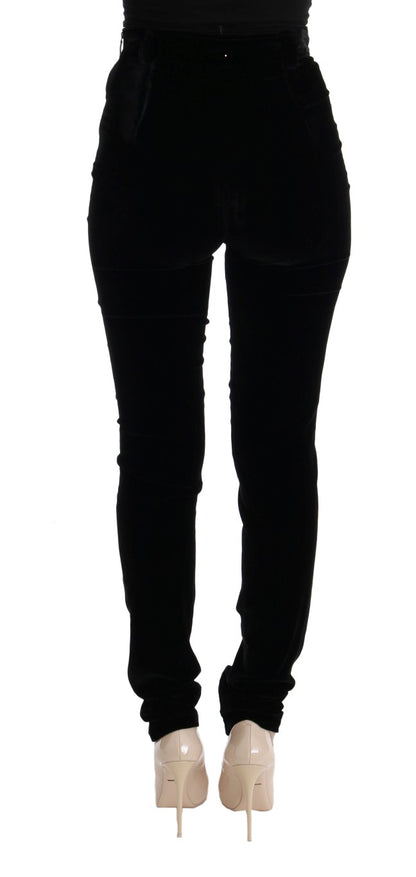 Pantalones Ermanno Scervino de Terciopelo Negro de Corte Ajustado