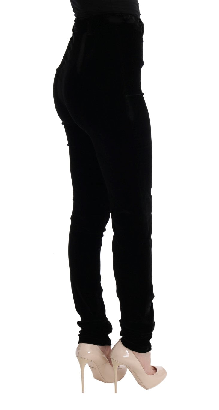 Pantalones Ermanno Scervino de Terciopelo Negro de Corte Ajustado