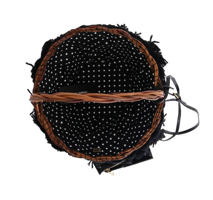 Dolce & Gabbana Beige Straw Snakeskin Pom Pom Crystal AGNESE Bag