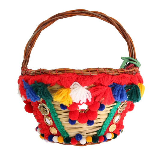 Bolso Dolce & Gabbana Multicolor AGNESE de Paja con Cristales y Pompones