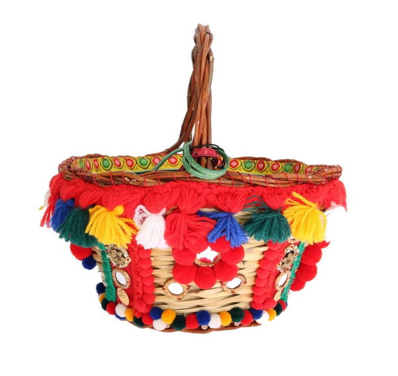 Bolso Dolce & Gabbana Multicolor AGNESE de Paja con Cristales y Pompones