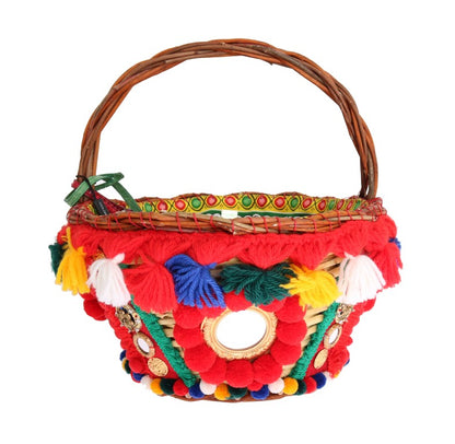 Bolso Dolce & Gabbana Multicolor AGNESE de Paja con Cristales y Pompones