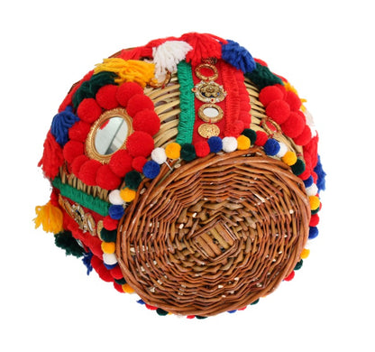 Bolso Dolce & Gabbana Multicolor AGNESE de Paja con Cristales y Pompones