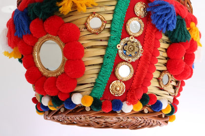 Bolso Dolce & Gabbana Multicolor AGNESE de Paja con Cristales y Pompones