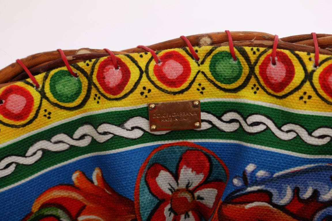 Bolso Dolce & Gabbana Multicolor AGNESE de Paja con Cristales y Pompones