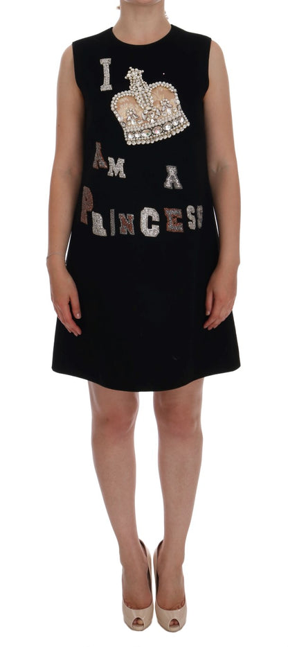 Dolce & Gabbana Vestido recto negro "I AM A PRINCESS" con cristales
