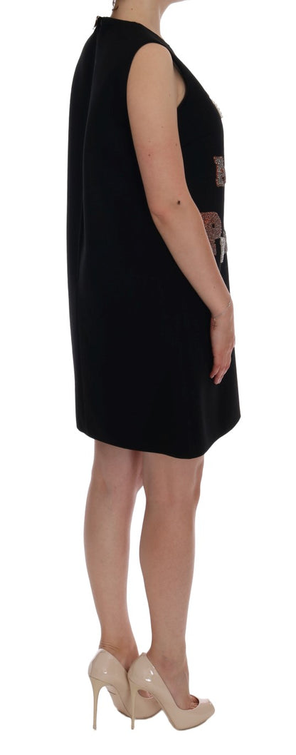Dolce & Gabbana Vestido recto negro "I AM A PRINCESS" con cristales