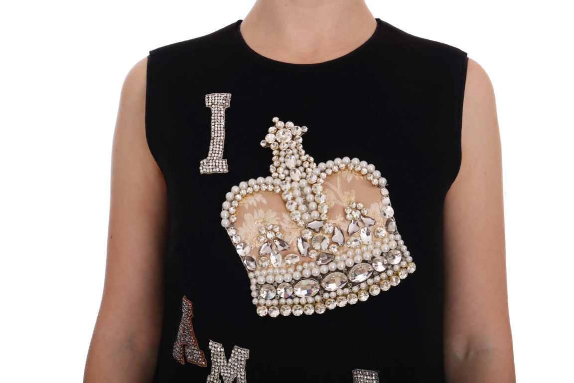 Dolce & Gabbana Vestido recto negro "I AM A PRINCESS" con cristales