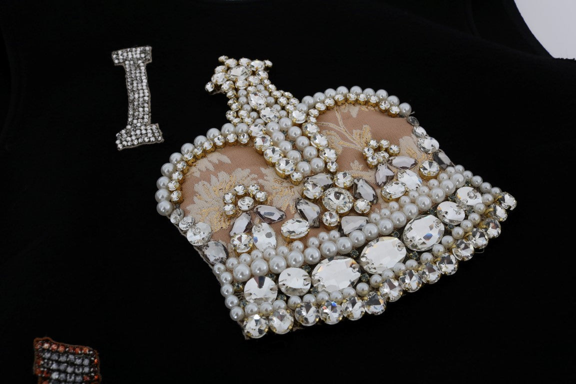 Dolce & Gabbana Vestido recto negro "I AM A PRINCESS" con cristales