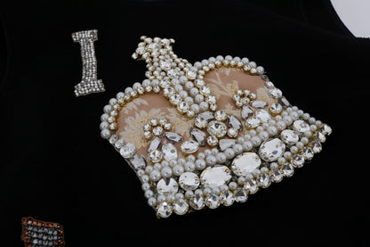 Dolce & Gabbana Vestido recto negro "I AM A PRINCESS" con cristales