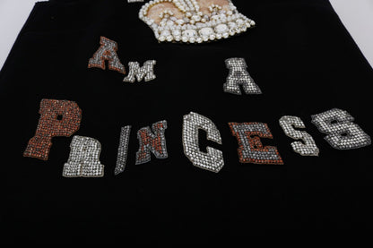 Dolce & Gabbana Vestido recto negro "I AM A PRINCESS" con cristales