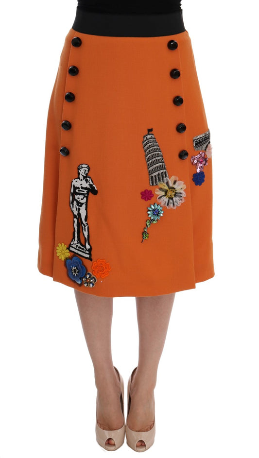 Falda Dolce & Gabbana de Lana Naranja con Aplicaciones de Lentejuelas de Cristal
