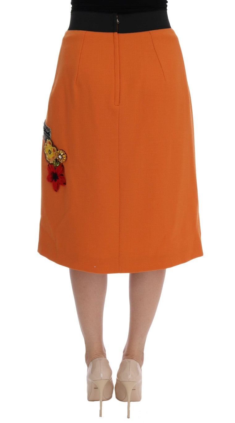 Falda Dolce & Gabbana de Lana Naranja con Aplicaciones de Lentejuelas de Cristal