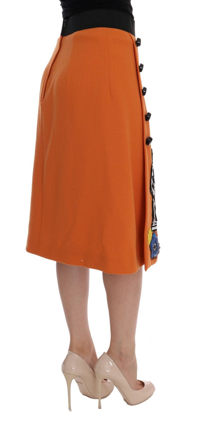 Falda Dolce & Gabbana de Lana Naranja con Aplicaciones de Lentejuelas de Cristal