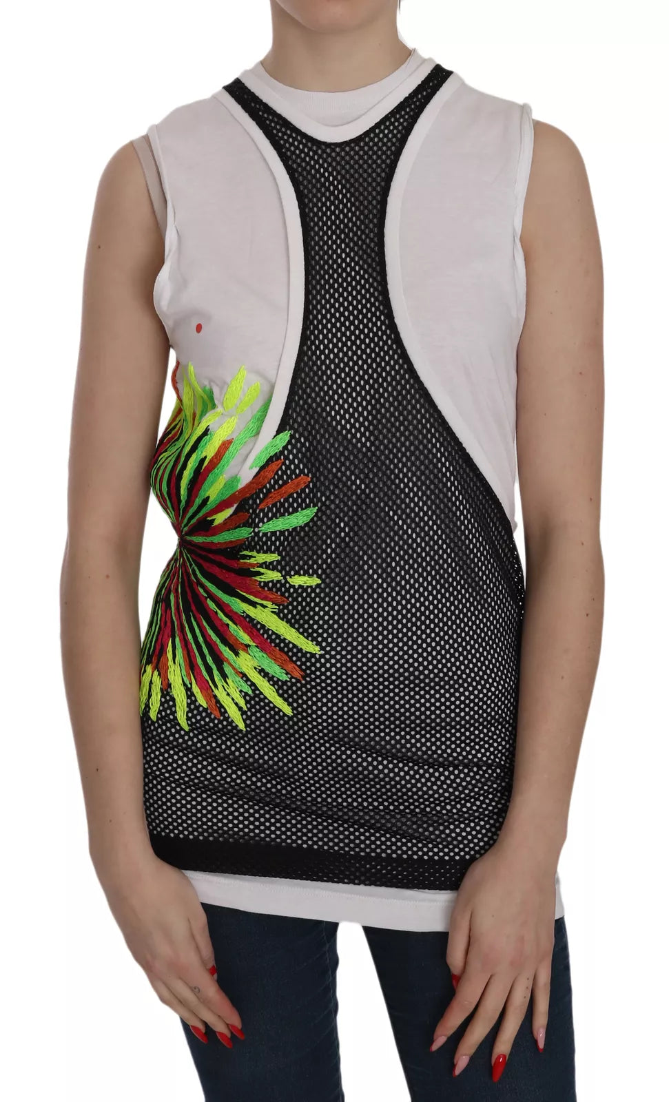 Dsquared² Blusa de algodón sin mangas con cuello redondo en blanco y negro