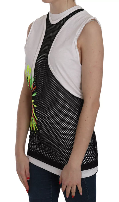 Dsquared² Blusa de algodón sin mangas con cuello redondo en blanco y negro