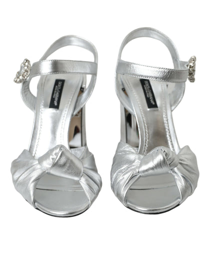 Dolce & Gabbana Zapatos Sandalias de Tacón de Piel de Cordero Plateada