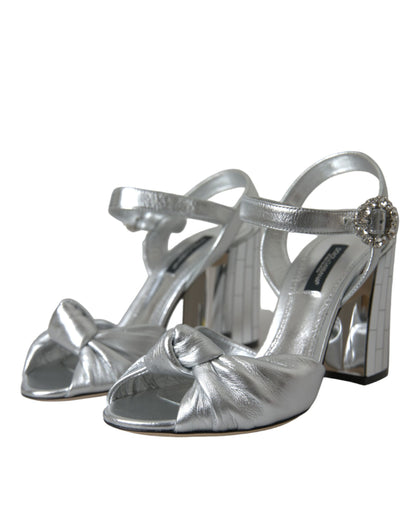 Dolce & Gabbana Zapatos Sandalias de Tacón de Piel de Cordero Plateada