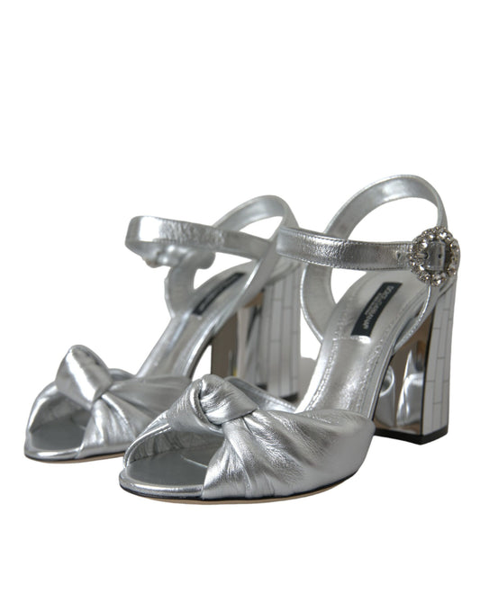Dolce & Gabbana Zapatos Sandalias de Tacón de Piel de Cordero Plateada