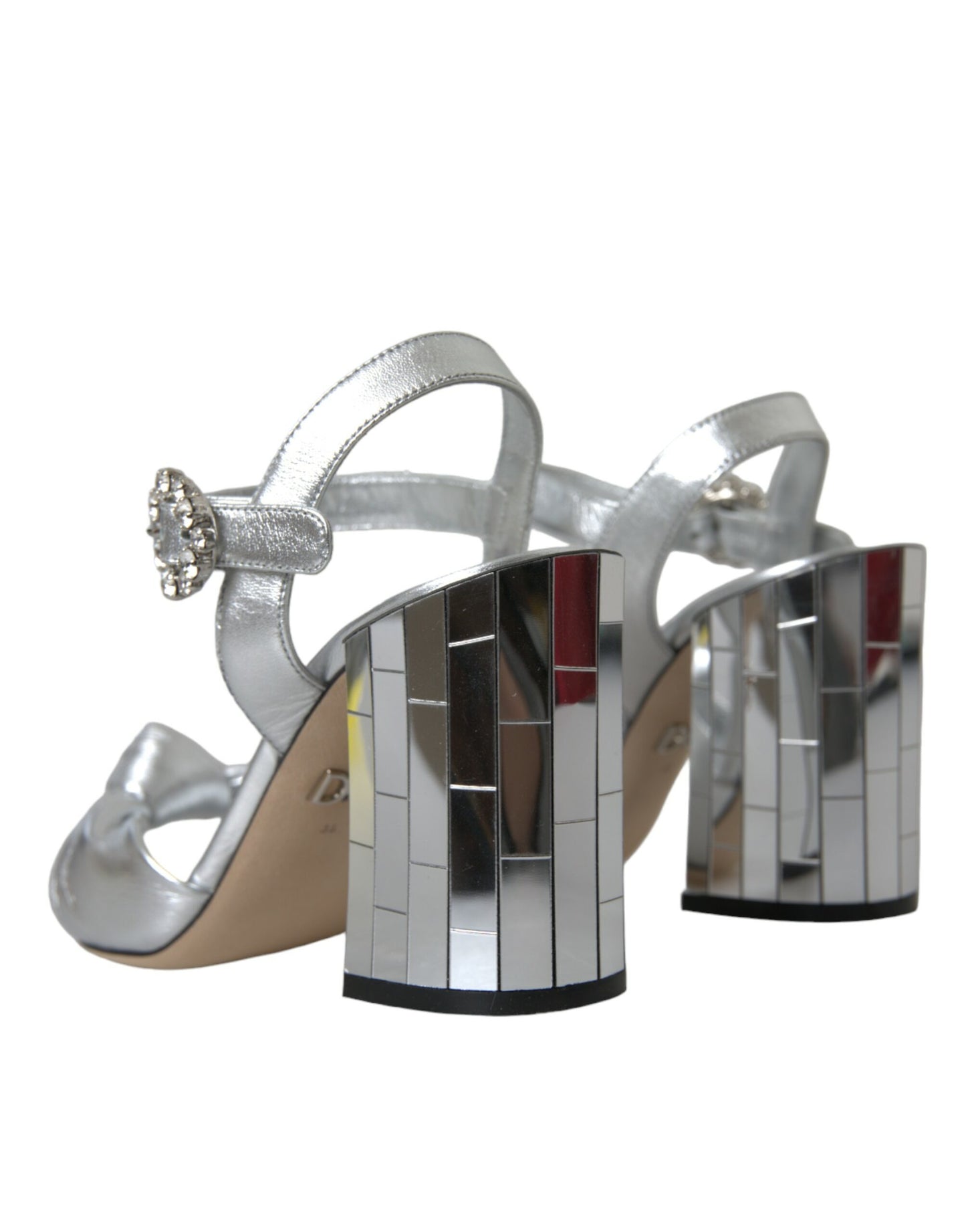 Dolce & Gabbana Zapatos Sandalias de Tacón de Piel de Cordero Plateada