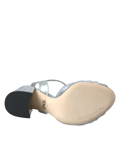 Dolce & Gabbana Zapatos Sandalias de Tacón de Piel de Cordero Plateada