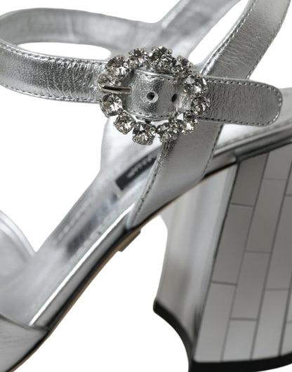 Dolce & Gabbana Zapatos Sandalias de Tacón de Piel de Cordero Plateada