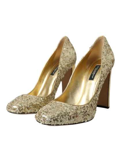 Zapatos de tacón Dolce & Gabbana de lentejuelas doradas con cristales