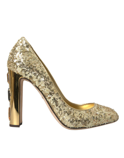 Zapatos de tacón Dolce & Gabbana de lentejuelas doradas con cristales