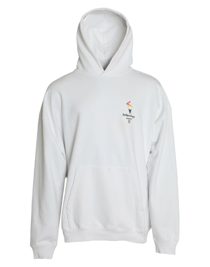 Sudadera con capucha y logo de algodón blanco Balenciaga