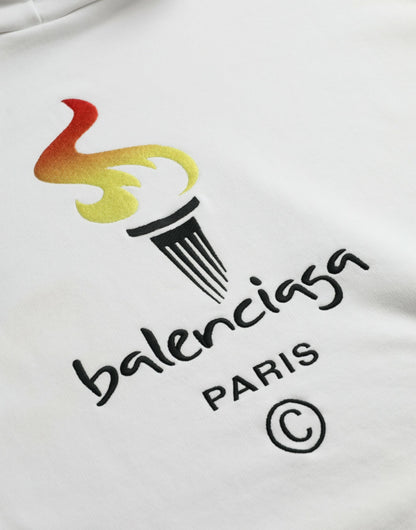 Sudadera con capucha y logo de algodón blanco Balenciaga