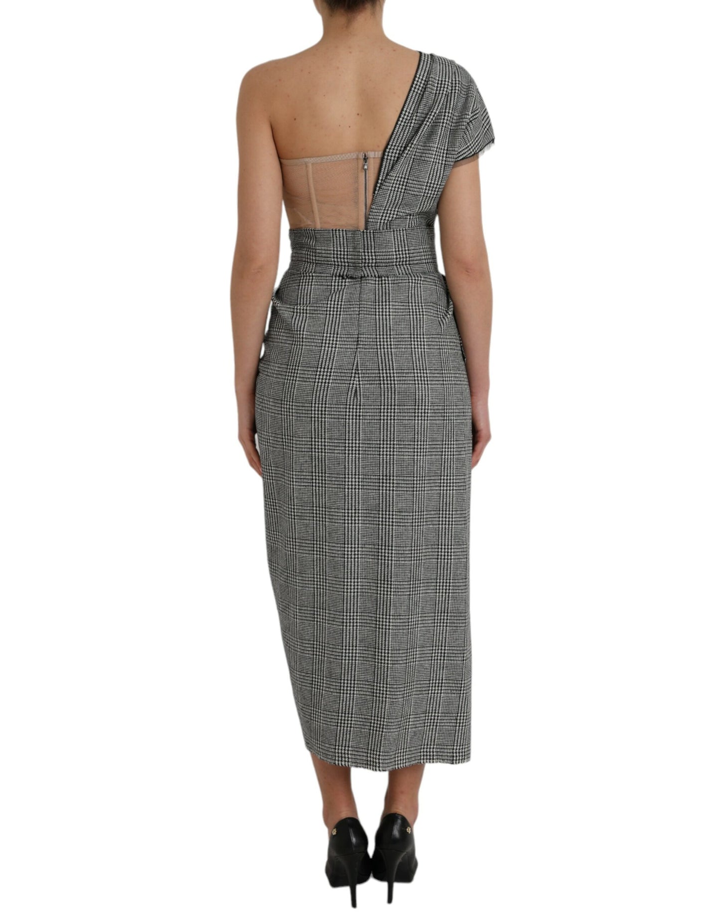 Vestido largo de un solo hombro con capas en gris beige de Dolce & Gabbana