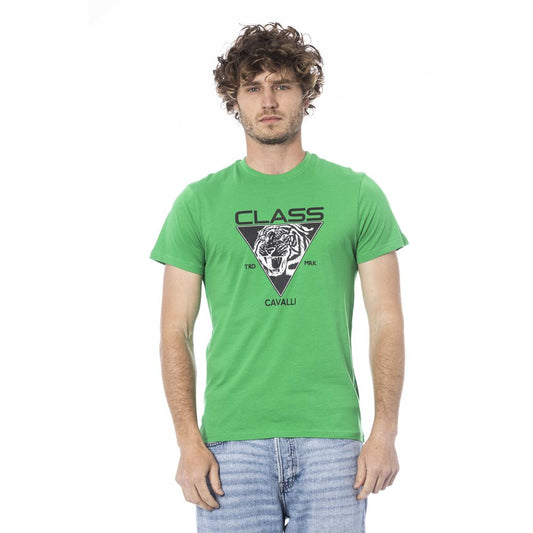 Camiseta de hombre de algodón verde Cavalli Class