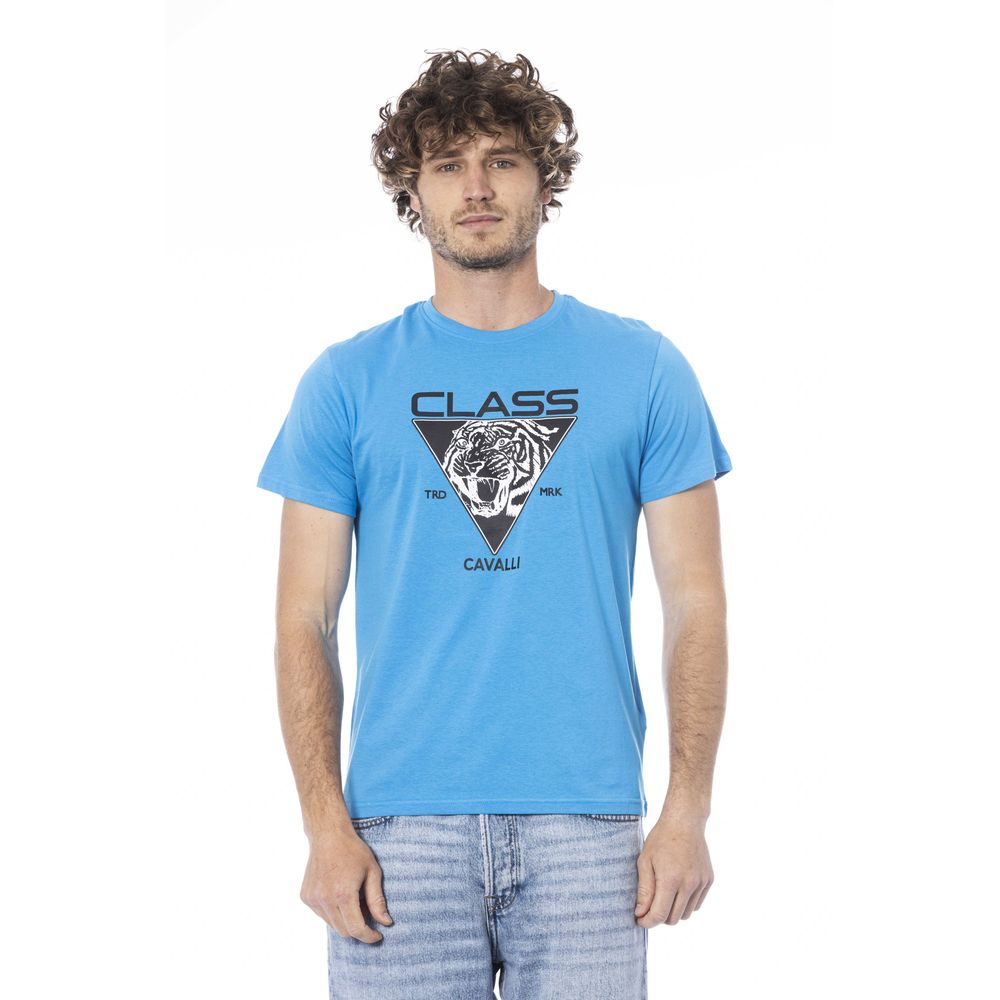 Camiseta de hombre de algodón azul claro Cavalli Class