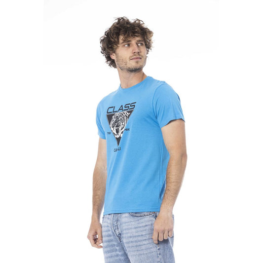 Camiseta de hombre de algodón azul claro Cavalli Class