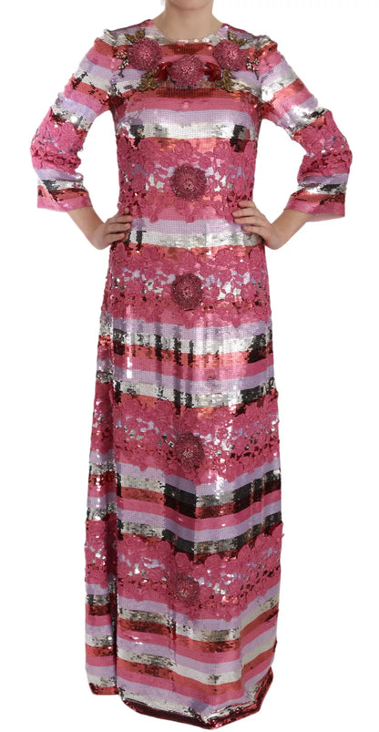 Vestido de fiesta de Dolce & Gabbana rosa floral con lentejuelas y cristales