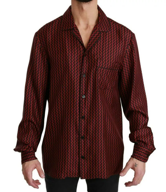 Camisa informal Dolce & Gabbana negra y roja con patrón en zigzag