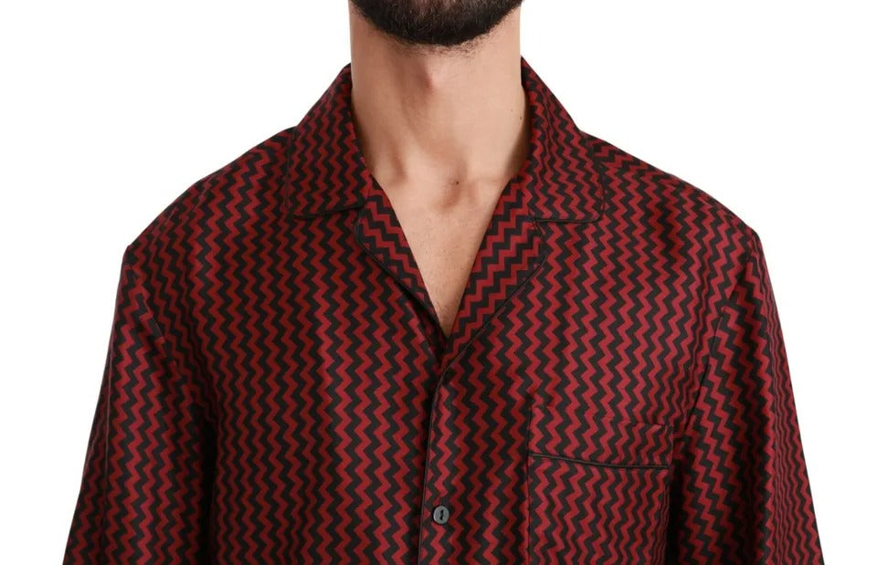 Camisa informal Dolce & Gabbana negra y roja con patrón en zigzag