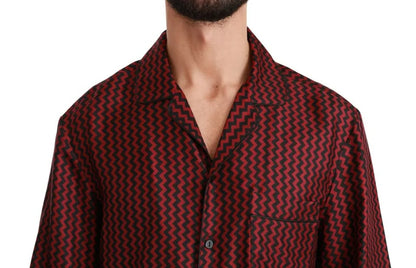 Camisa informal Dolce & Gabbana negra y roja con patrón en zigzag