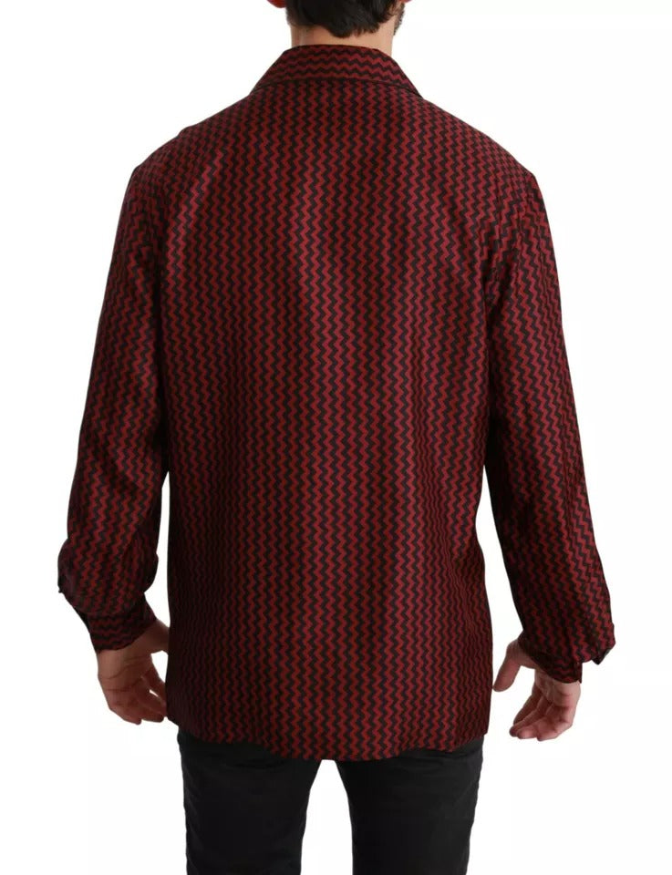 Camisa informal Dolce & Gabbana negra y roja con patrón en zigzag