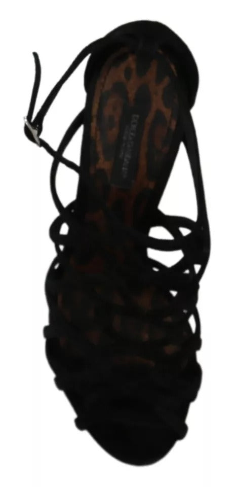 Zapatos de tacón de aguja de ante negro con correa al tobillo de Dolce & Gabbana