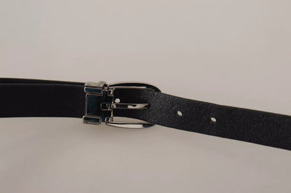 Dolce & Gabbana Cinturón Clásico de Piel Negra con Hebilla de Metal Tono Plateado