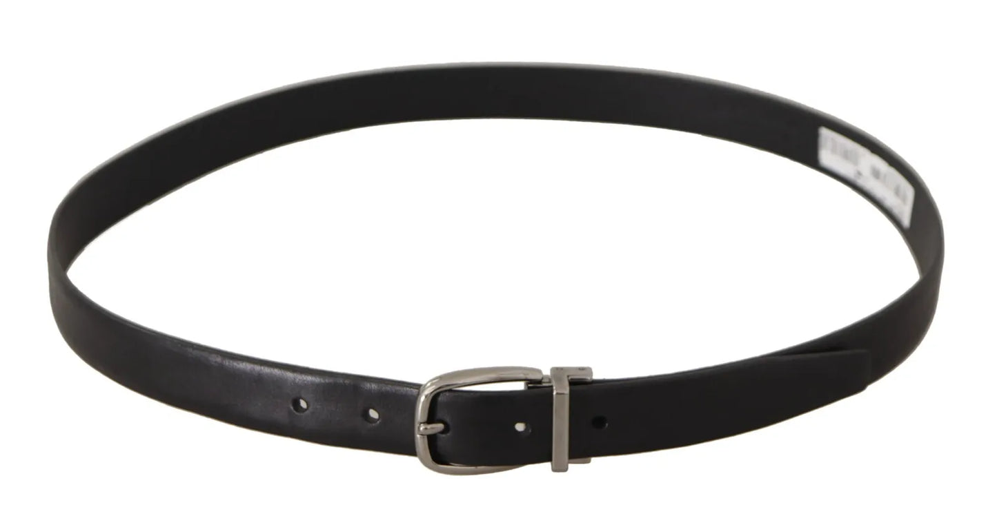 Dolce & Gabbana Cinturón Clásico de Piel Negra con Hebilla de Metal Tono Plateado