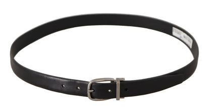 Dolce & Gabbana Cinturón Clásico de Piel Negra con Hebilla de Metal Tono Plateado